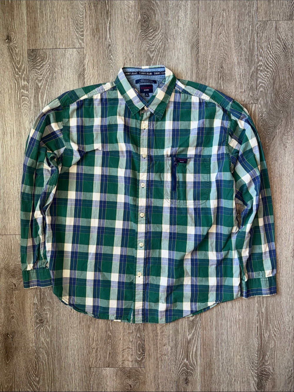 Tommy Hilfiger jeans vintage Green and Blue Plaid Button-Down Shirt xl casual